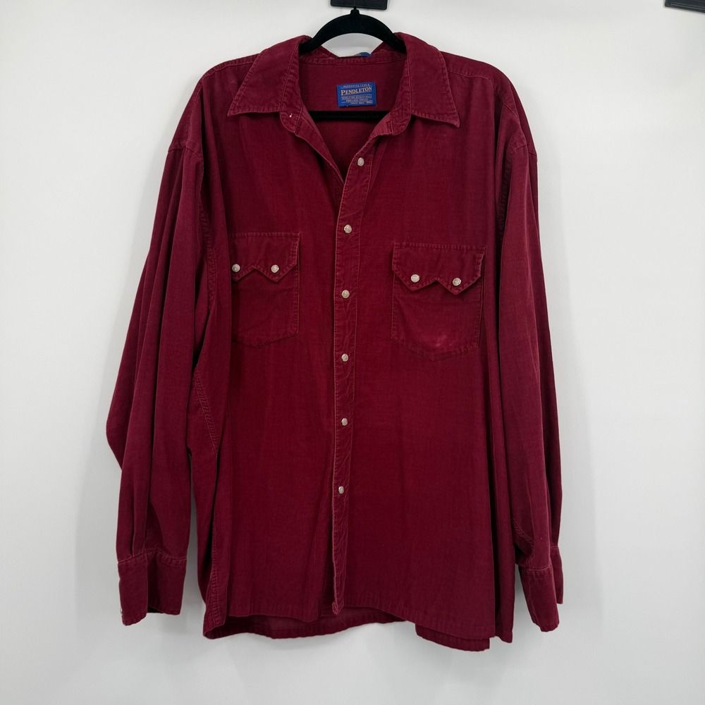 Pendleton Mens XXL Corduroy Western Snap Shirt Burgundy Red Long Sleeve